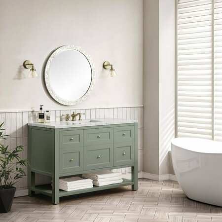 James Martin Vanities Breckenridge 48in Single Vanity, Smokey Celadon w/ 3 CM White Zeus Top 330-V48-SC-3WZ